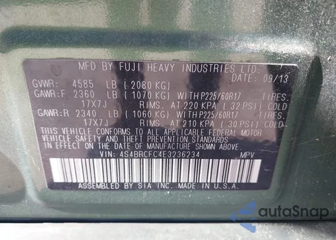 2014 Subaru Outback 2.5I Premium z USA, uszkodzony, nr VIN 4S4BRCFC4E3236234